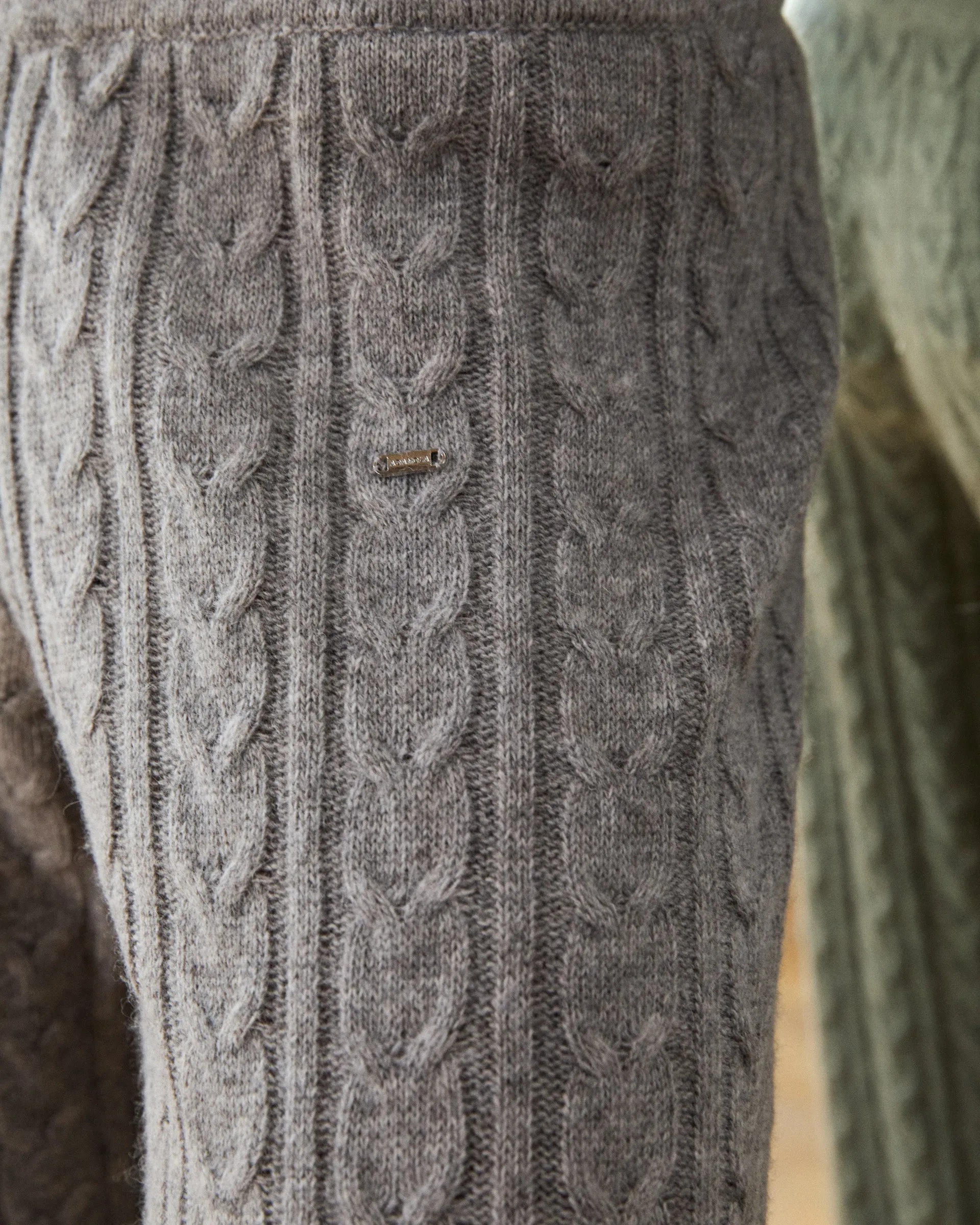 Cable Knit Straight Leg Trousers - Dark Grey Melange Modular Attachment