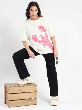 Ruffled edges Everyday Layering Madame Graphic Print Half Sleeve Off White Cotton T-shirt