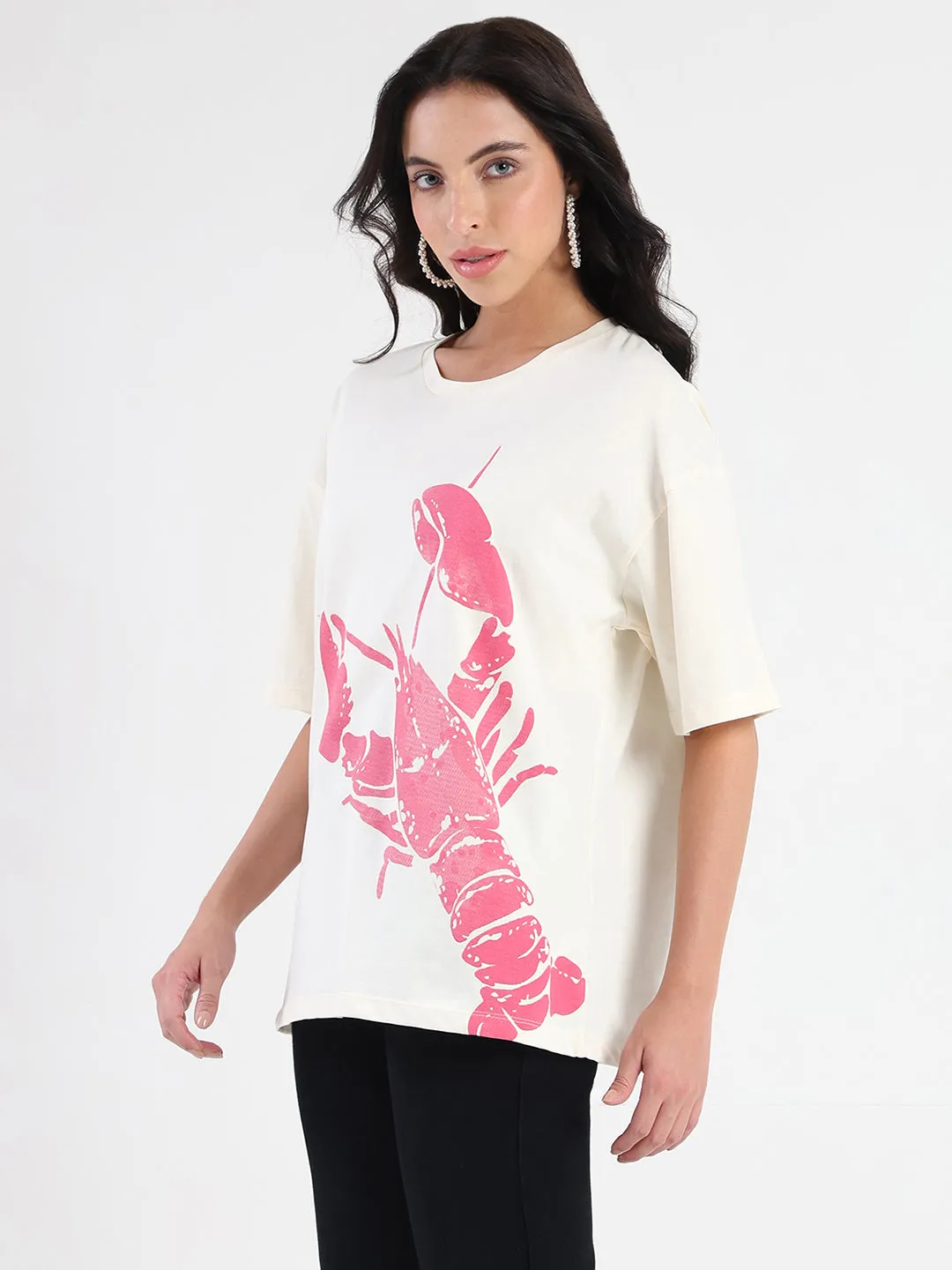High Density Weave Madame Graphic Print Half Sleeve Off White Cotton T-shirt