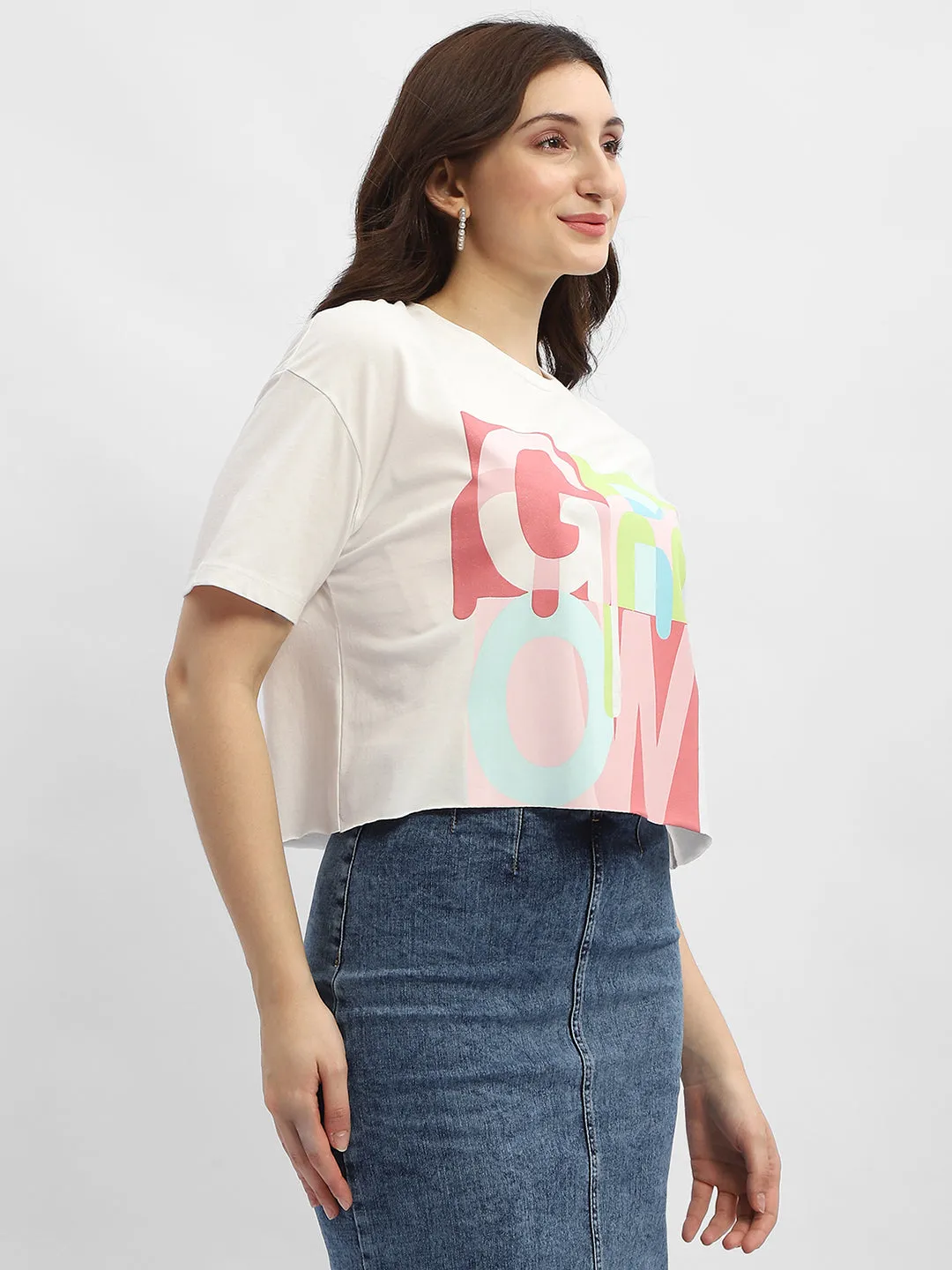 Formal Style Slim Fit Comfort Madame Graphic Print White Cotton T-Shirt