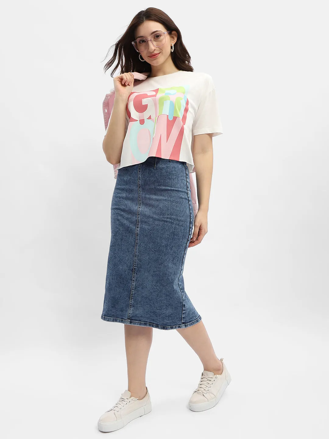 Madame Graphic Print White Cotton T-Shirt sporty wear