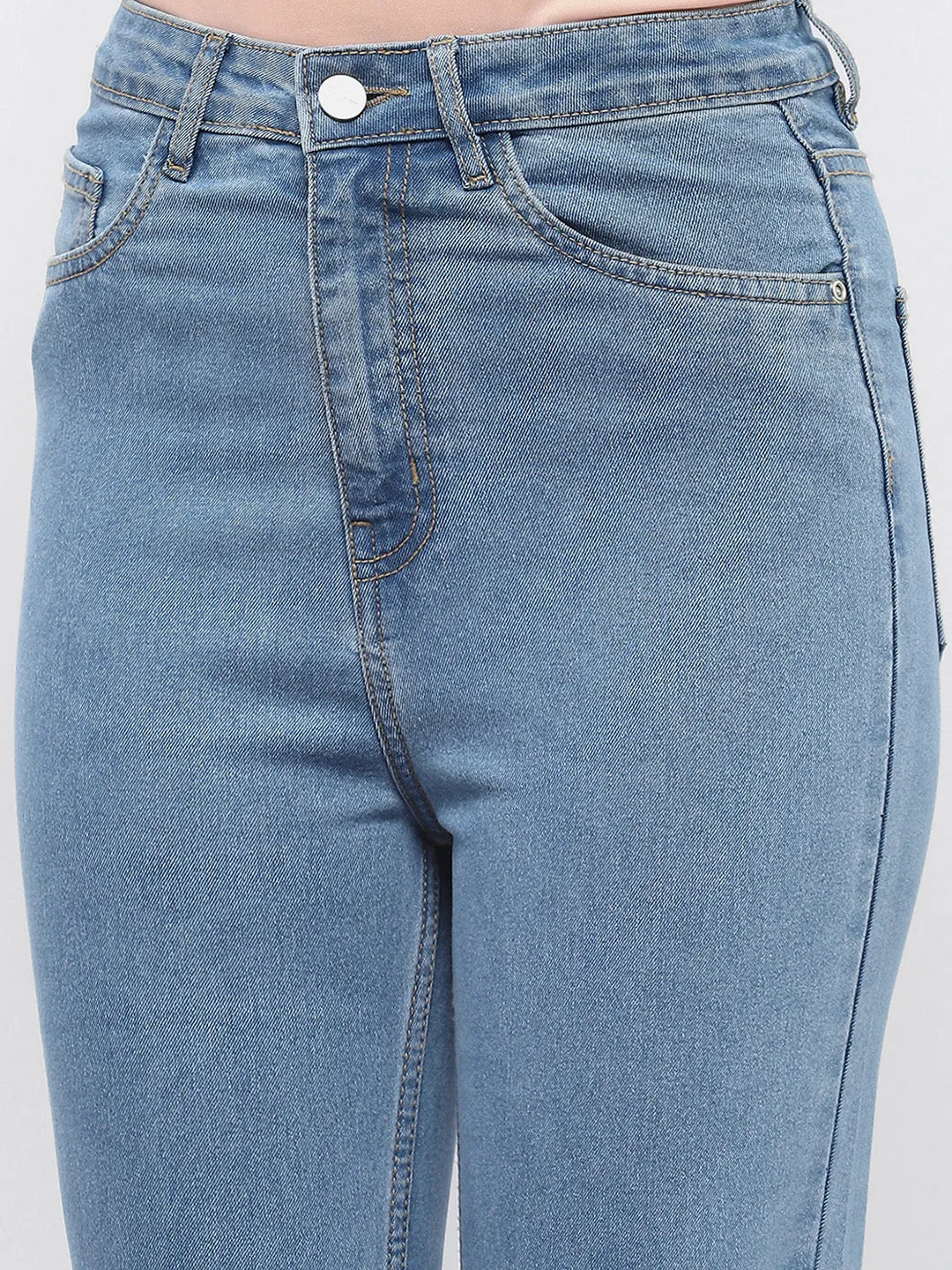 Minimalist Daily Wear Loose Chic Comfort Madame Solid Light Blue Wide Leg Denim Jeans