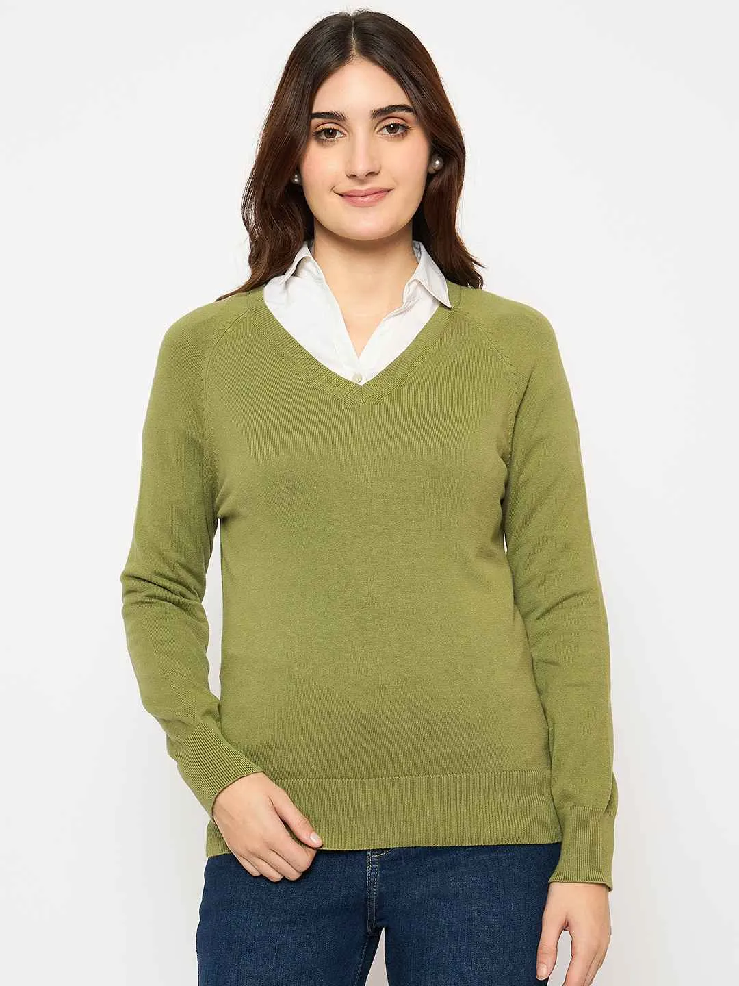 Madame V Neck Skinny Fit Olive Sweater Timeless Fashion Chill Layers