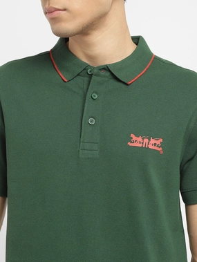 Men's Solid Slim Fit Polo T-shirt Button-Down Collar