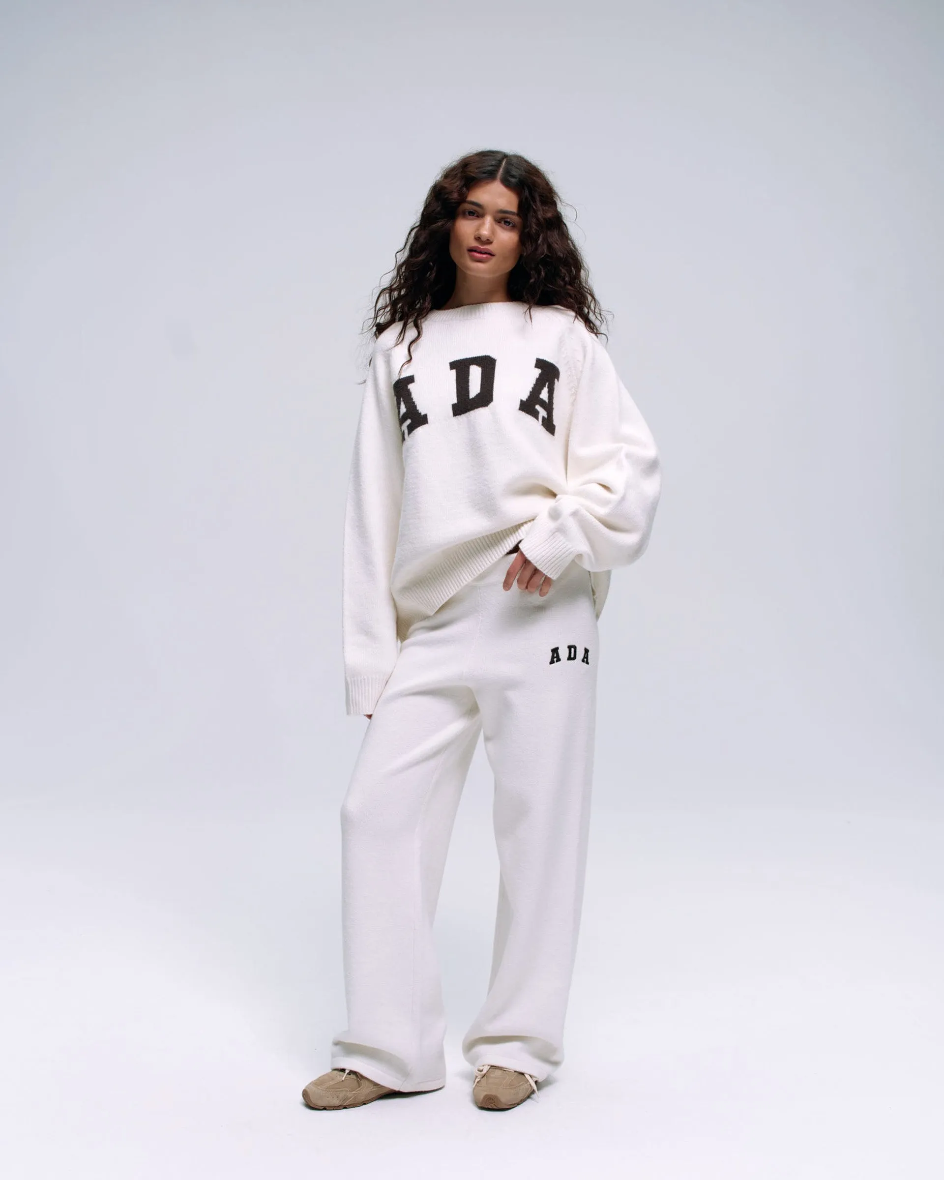 ADA Knit Straight Leg Sweatpants - Cream/Coffee Bean Reflective Trim Options