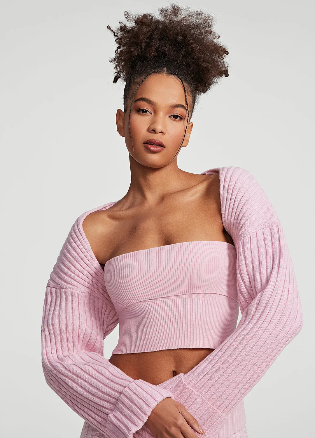 Ribbed Knit Shrug Neutral Tones Modern Fit