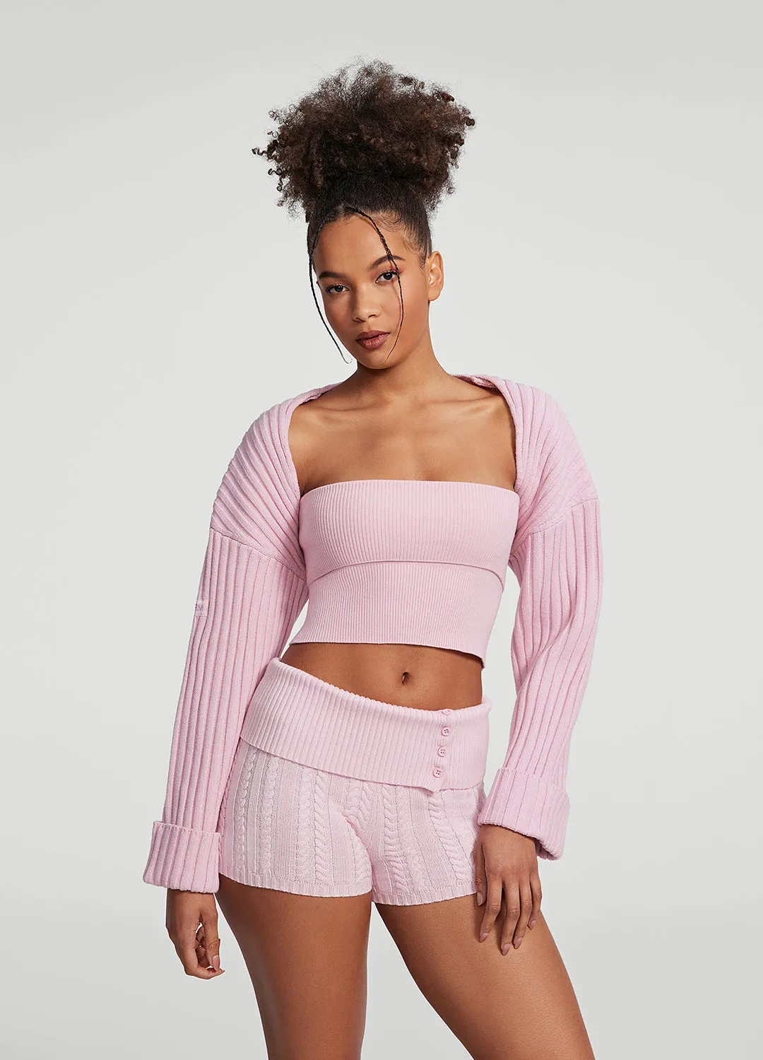 Modular Layering Flatlock stitching Ribbed Knit Shrug