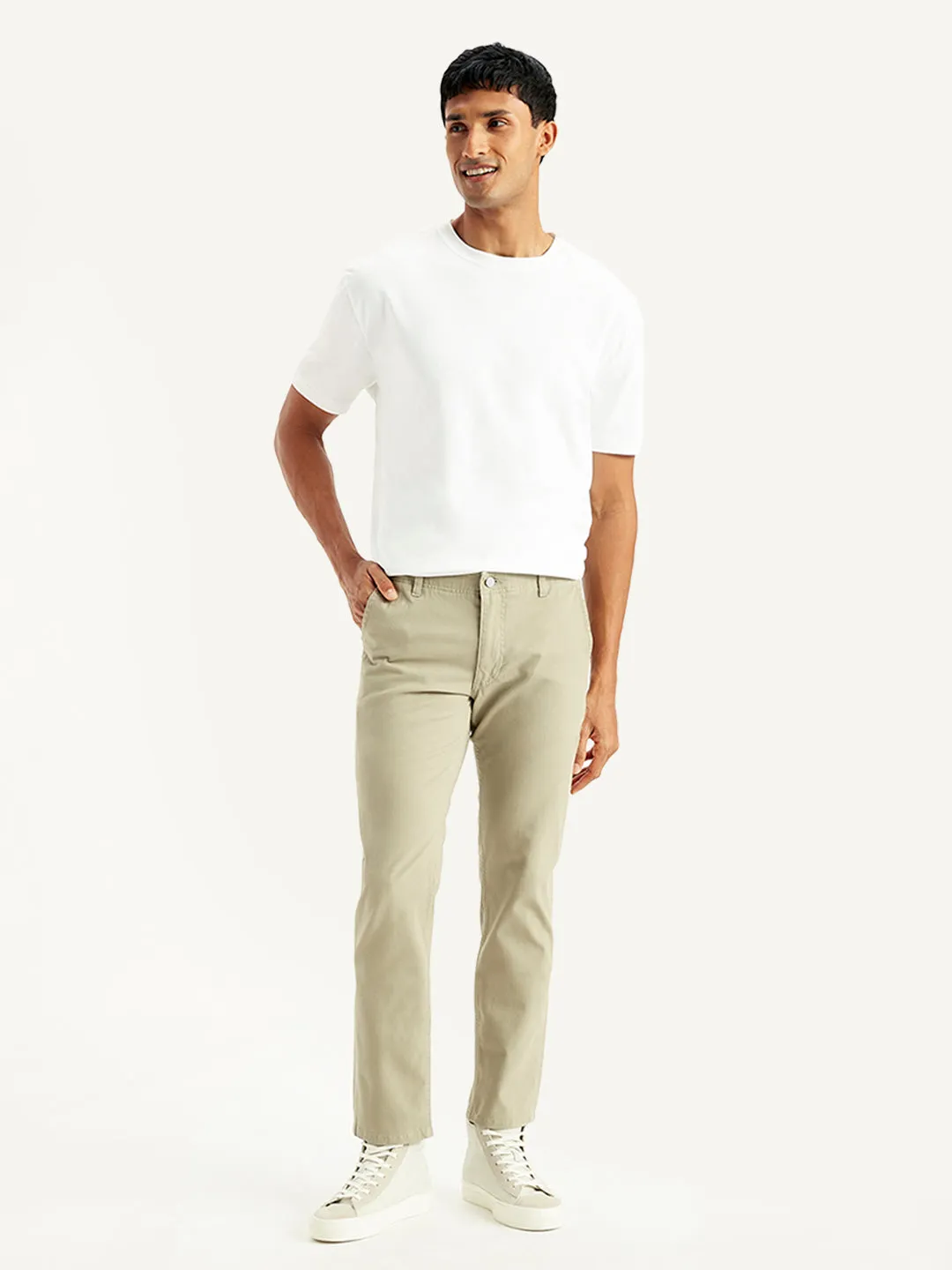 Men's Khaki Slim Fit Chinos QuickReleaseFastenings Side zipper