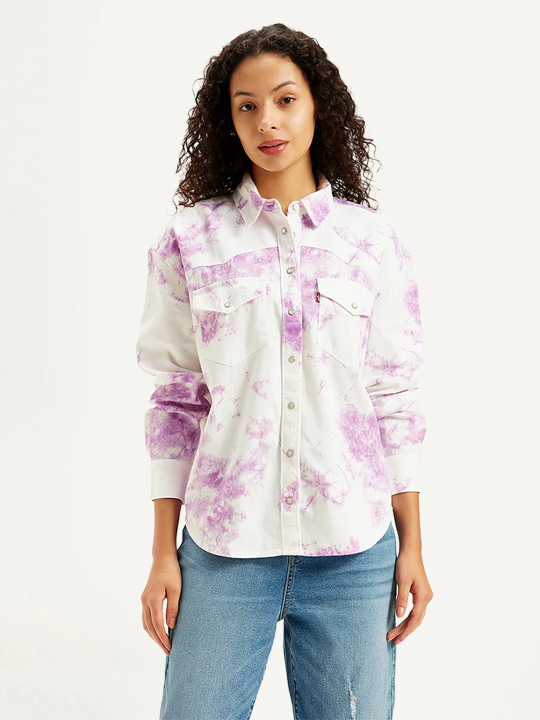 Women's Printed Oversized Shirt Functional Design