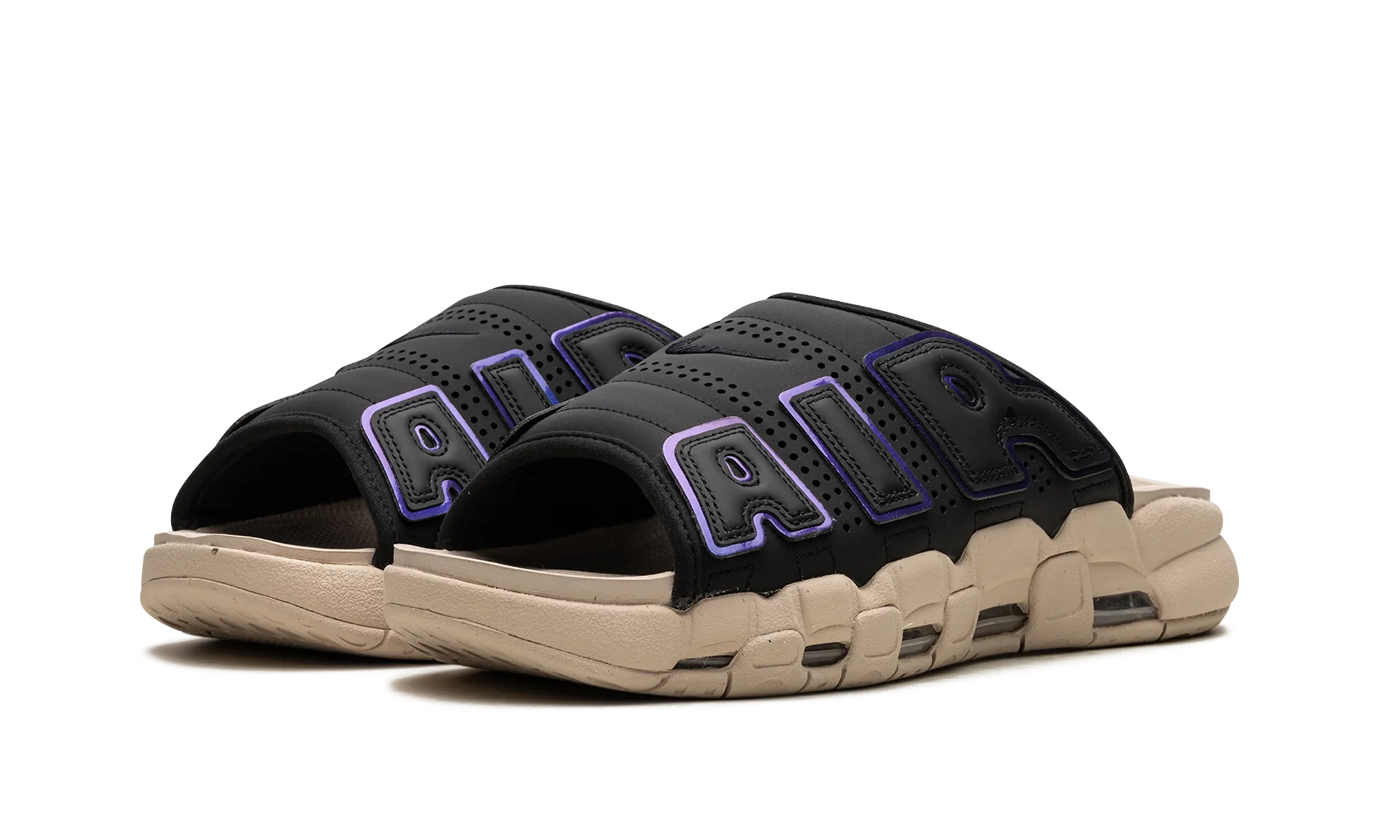 Air More Uptempo Slide "Black Sanddrift Iridescent" Quick Cut Shoes