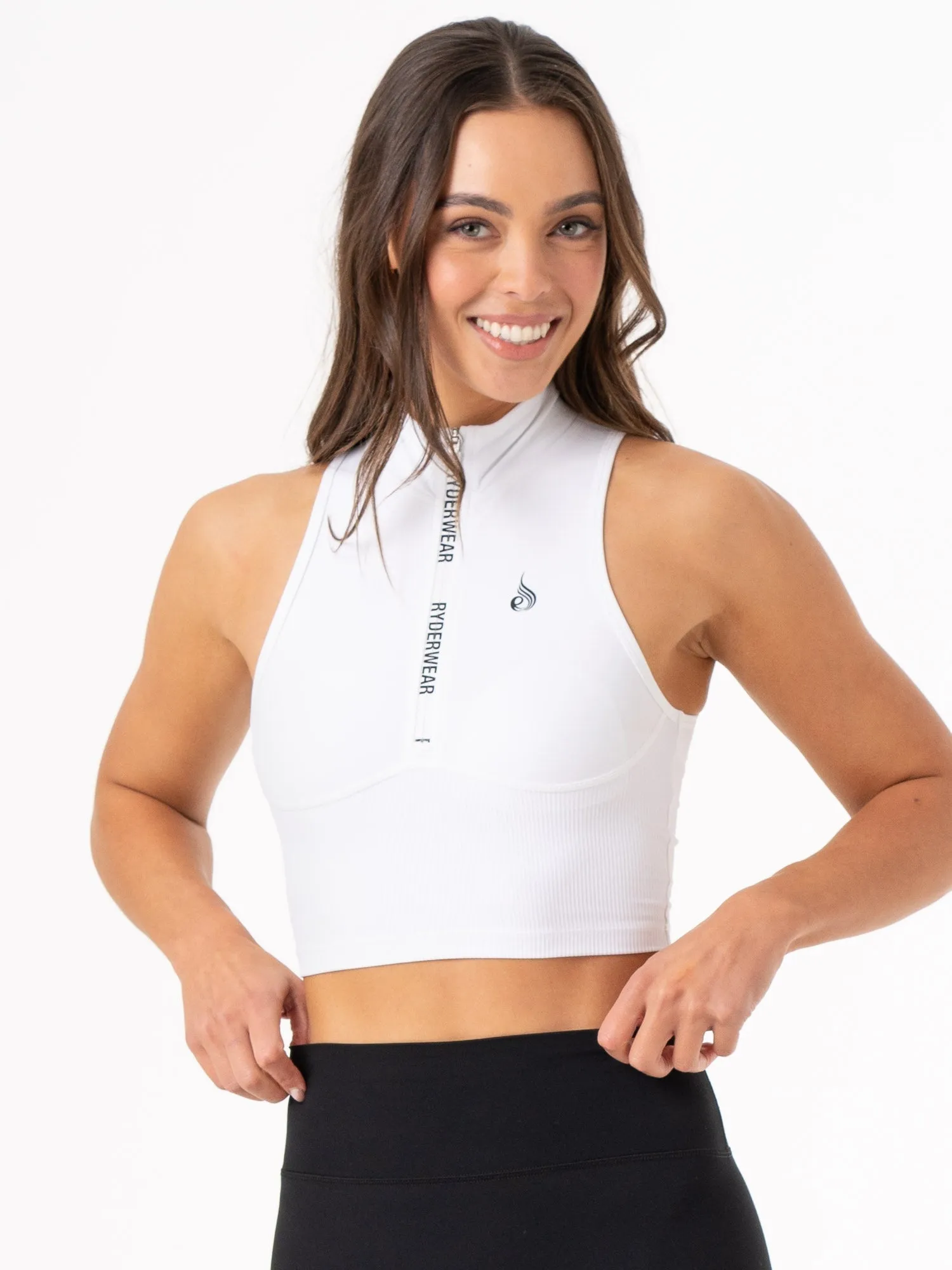 NKD 1/2 Zip Tank - White Athletic Wear Ventilated Side Panels