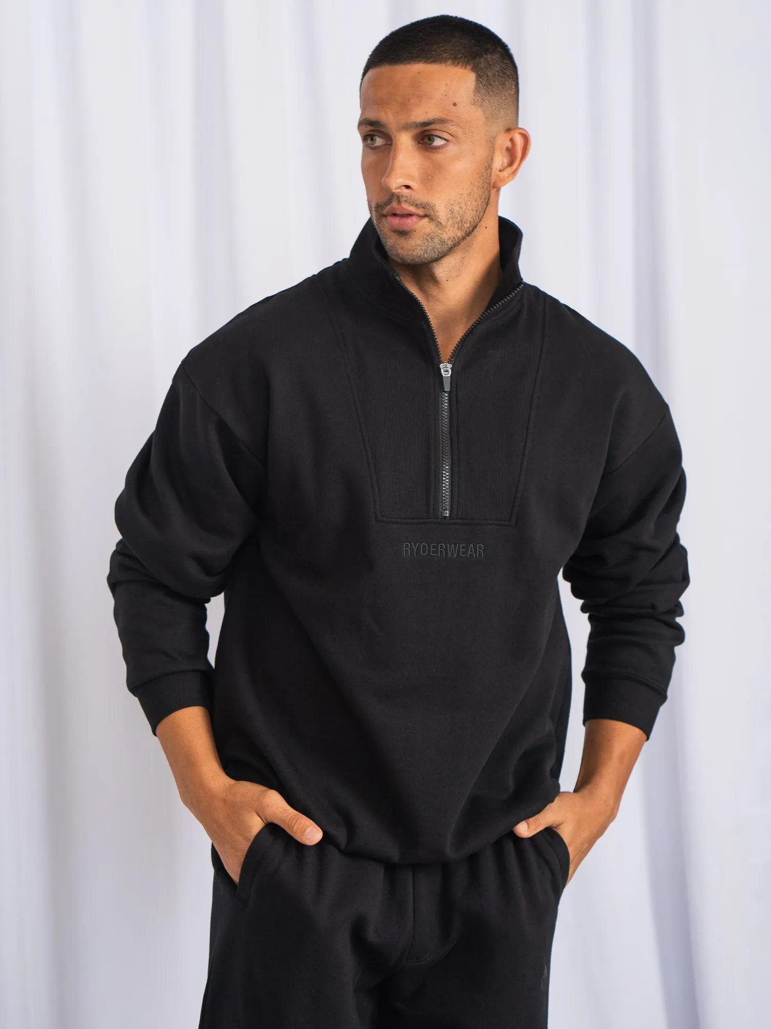 Unisex Half Zip Jumper - Black FullCoverageHood Daywear Staple