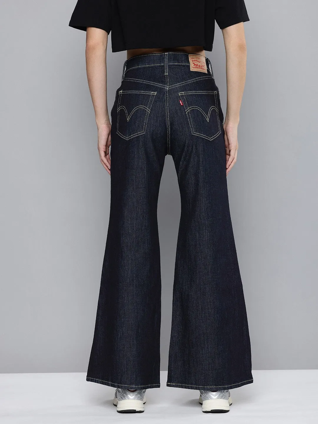 Office Friendly Women's Blue Ribcage Bell Bottom Wide Leg Fit High Rise Jeans