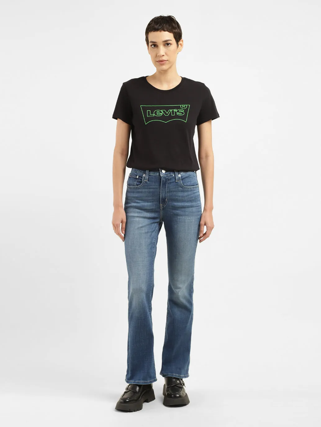 Women's 725 Blue Flared Fit High Rise Jeans Outdoor Adventure Earthy