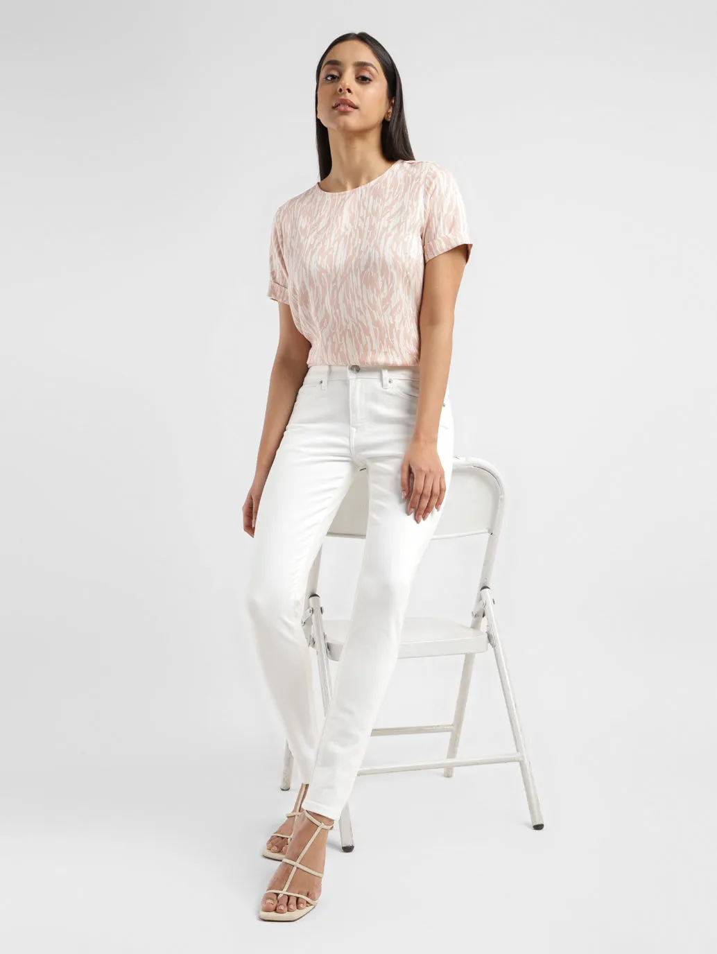 Style Essential Women's 711 White Skinny Fit Mid Rise Jeans