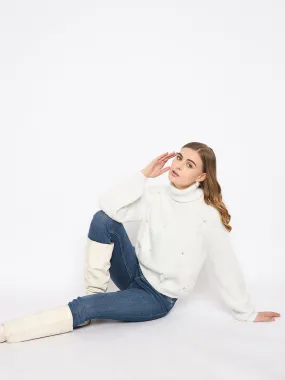 Madame Embellished Turtleneck Off White Sweater Stretchy Layers