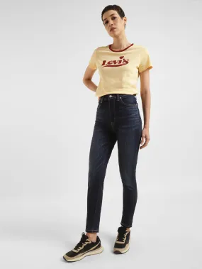 Women's Blue Skinny Fit High Rise Jeans Morning Stroll Music Event Office Wear Sanded Seam Comfort