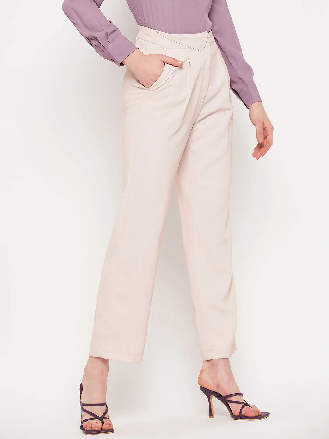 Madame Beige Trouser Stretch Waist Travel Friendly