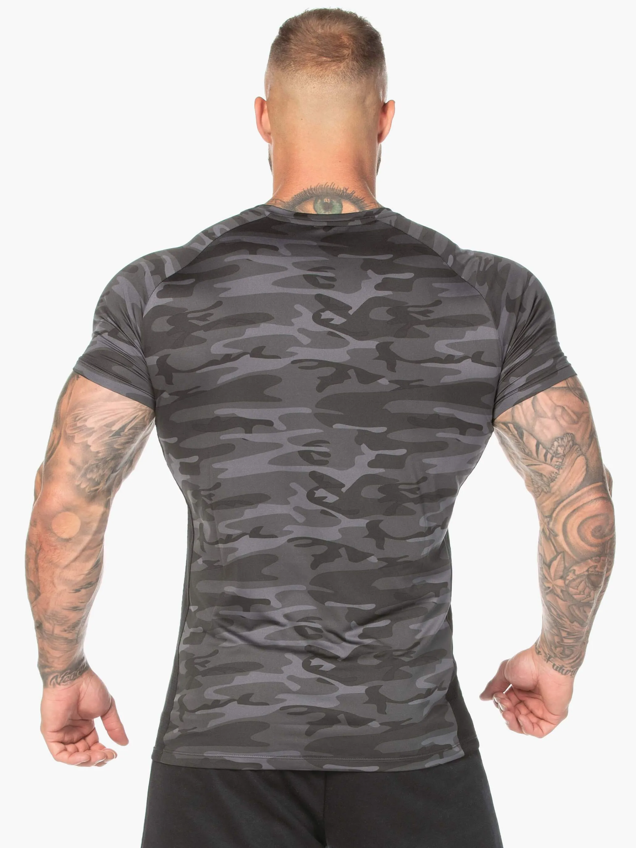 Wrinkle Resistant Material Camo Mesh T-Shirt - Black Camo
