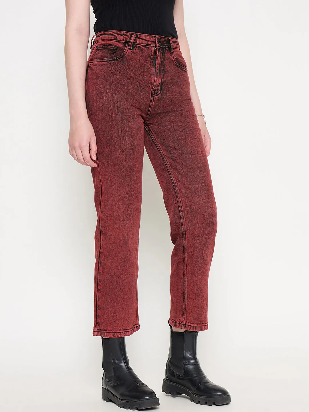 Modern Fit Madame Cotton Blend Acid Wash Red Denim
