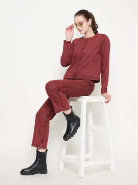 Madame Cotton Blend Acid Wash Red Denim Adaptive Look Teen Outfit Bold Urban Explorer