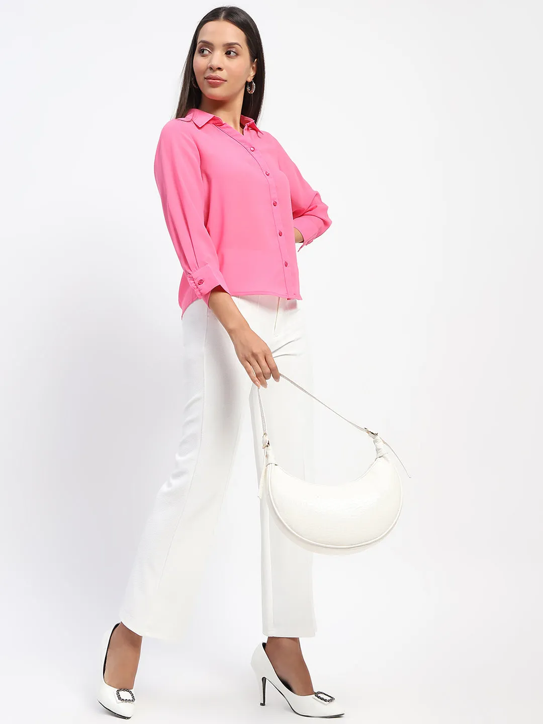 Graphic Art Stylish Comfort Madame Button-Down Collared Pink Shirt