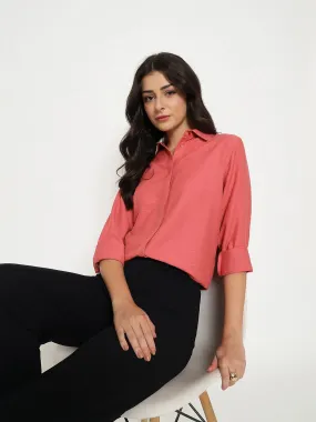 Seasonal Comfort Eye-Catching Pattern Madame Textured Solid Brick Red Rayon Blend Shirt