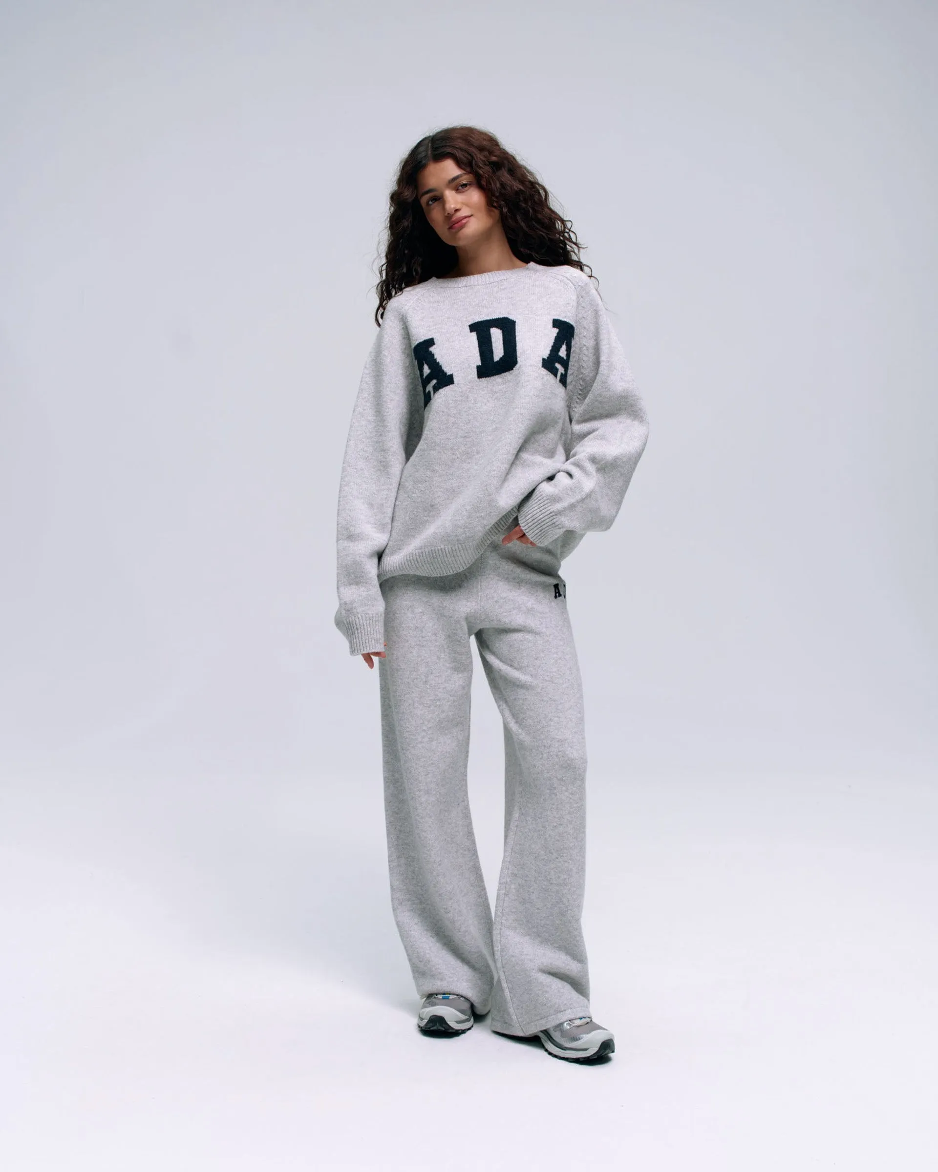 On The Go ADA Knit Straight Leg Sweatpants  - Light Grey Melange/Navy Blue