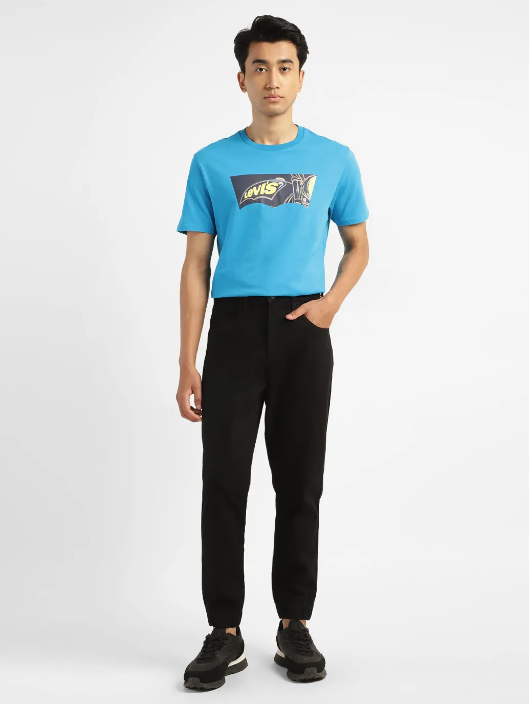 Men's Black Regular Fit Joggers ExpandableSidePanels Travel Friendly