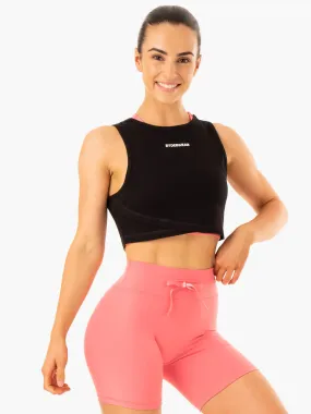 Interlock Stitch Detail Replay Cross Over Tank - Black