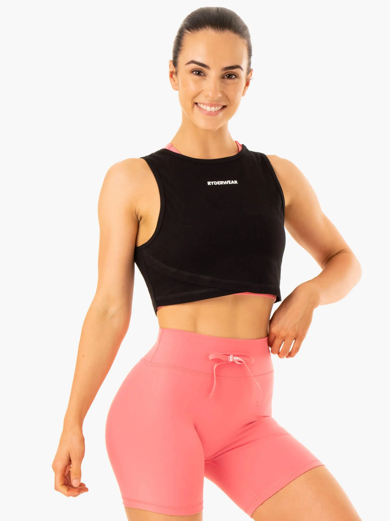 Interlock Stitch Detail Replay Cross Over Tank - Black