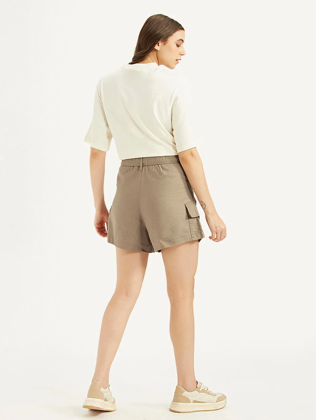 Abrasion Resistant Material Sporty Fit Women's High Rise Khaki Relaxed Fit Shorts