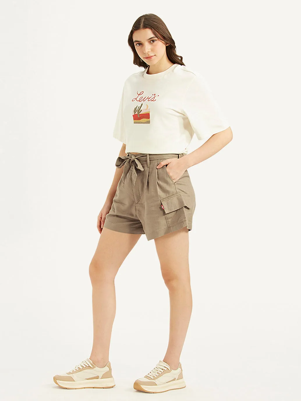 Women's High Rise Khaki Relaxed Fit Shorts Performance Ready basketball clothing