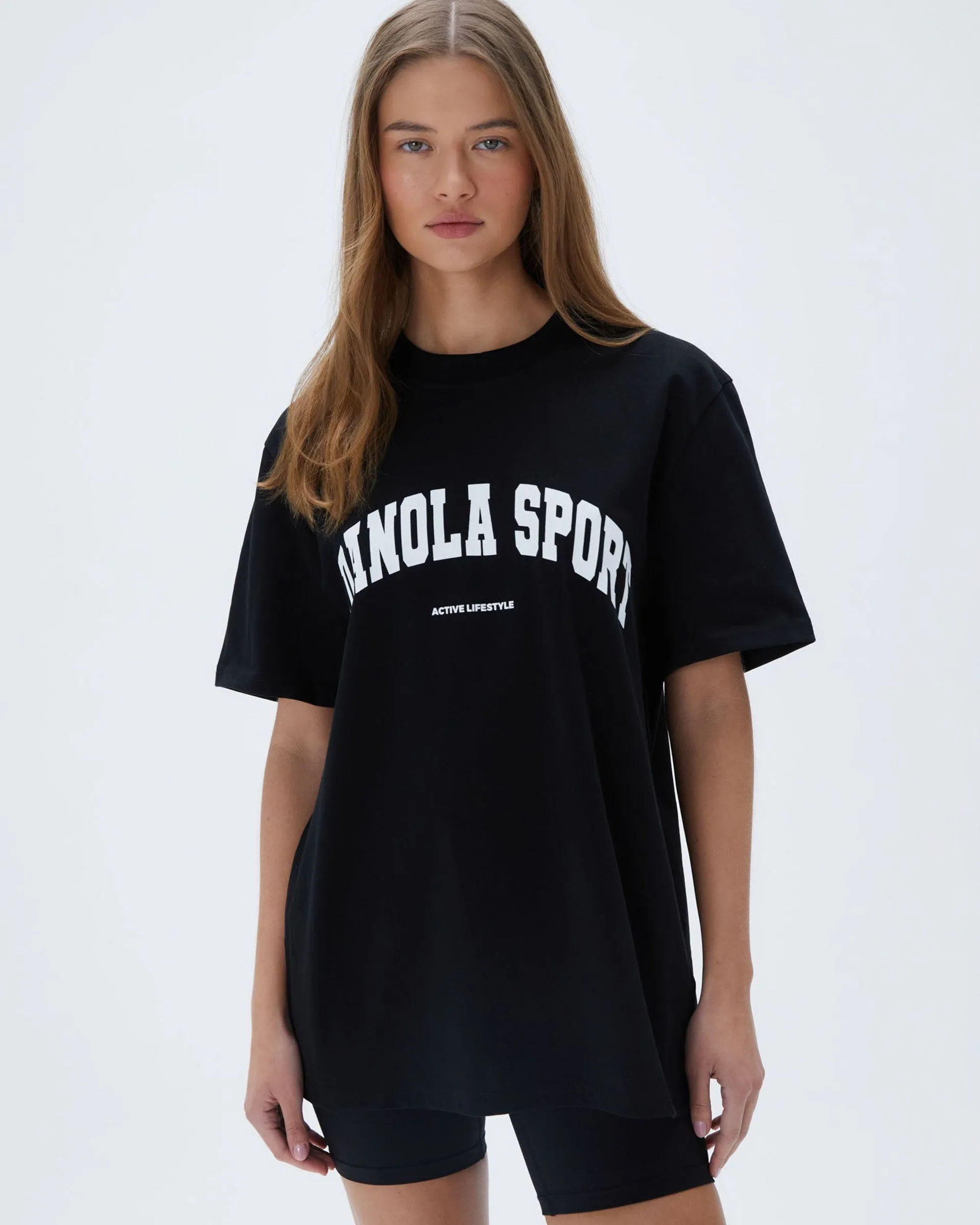 ReinforcedNeckline Casual Statement AS Short Sleeve Oversized T-Shirt - Black
