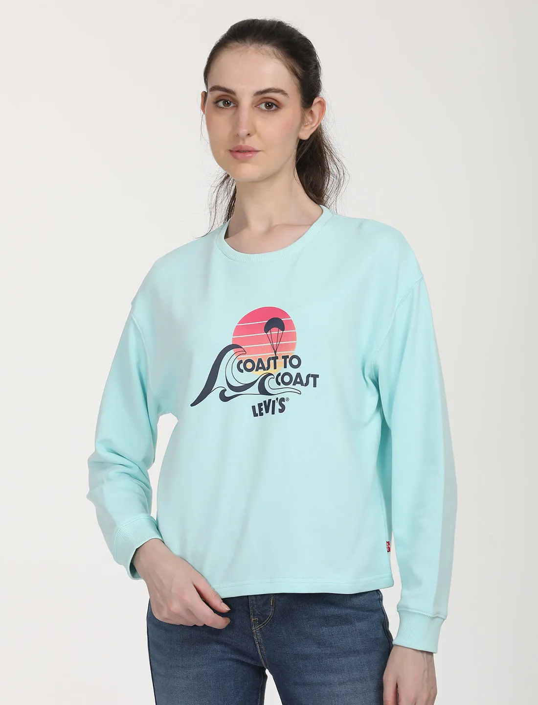 Women's Graphic Light Blue Crew Neck Sweatshirt product weekday wear practicality Practical Wear