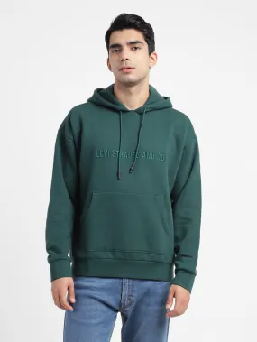 Embroidered Logo Men's Solid Hooded Sweatshirt