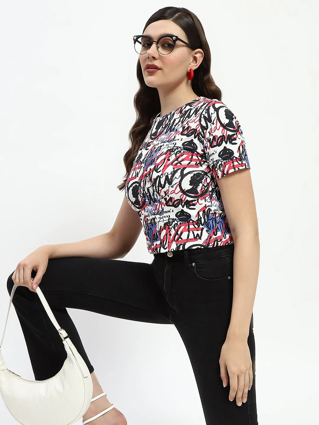 Madame Bridgerton Typography Print White Ribbed T-Shirt Cozy Wear Design Running Gear