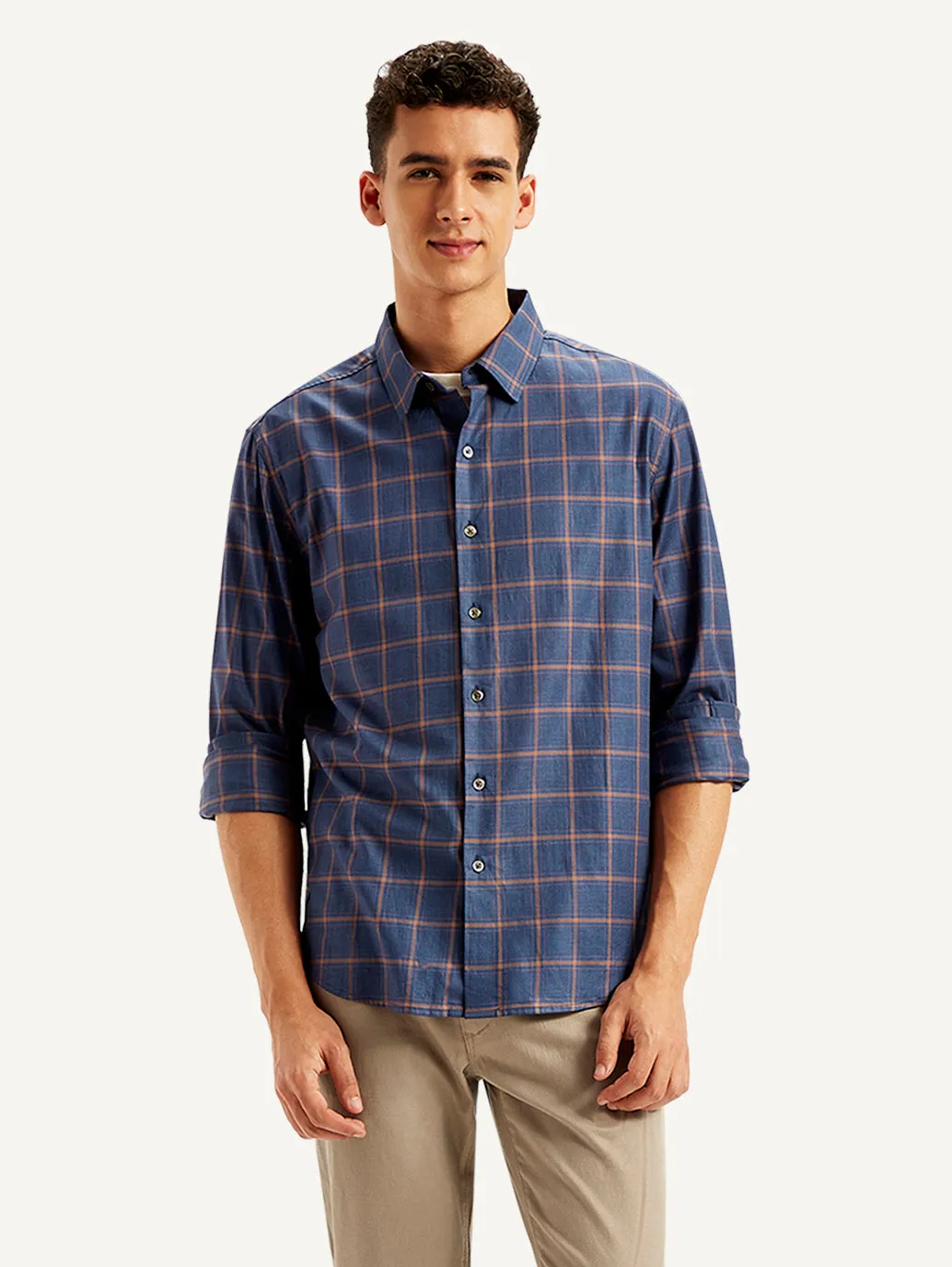 Lightweight Layer Indoor Comfort Men's Redloop Checkered Spread Collar Shirt