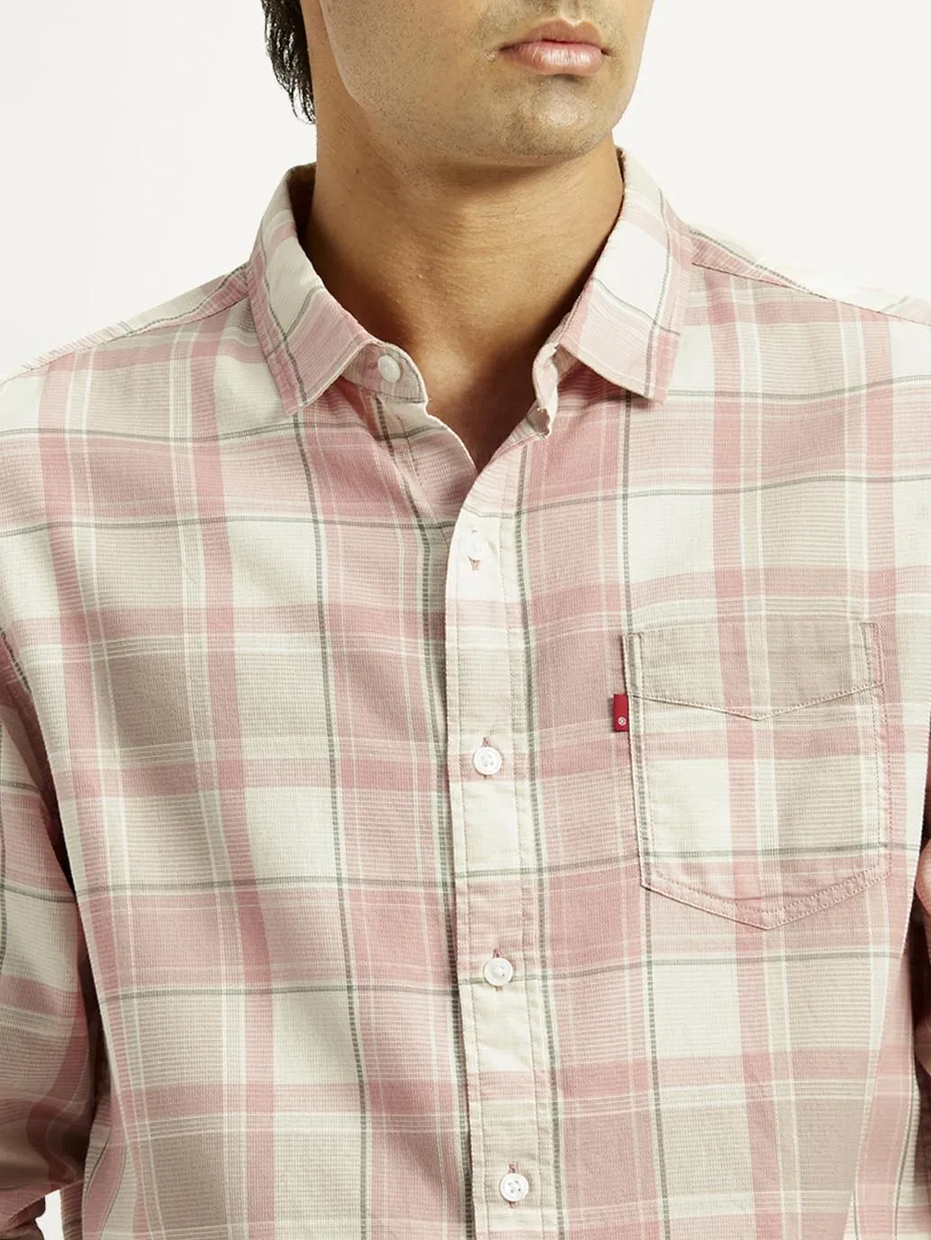 Men's Checkered Light Pink Slim Fit Shirt Weekend Style
