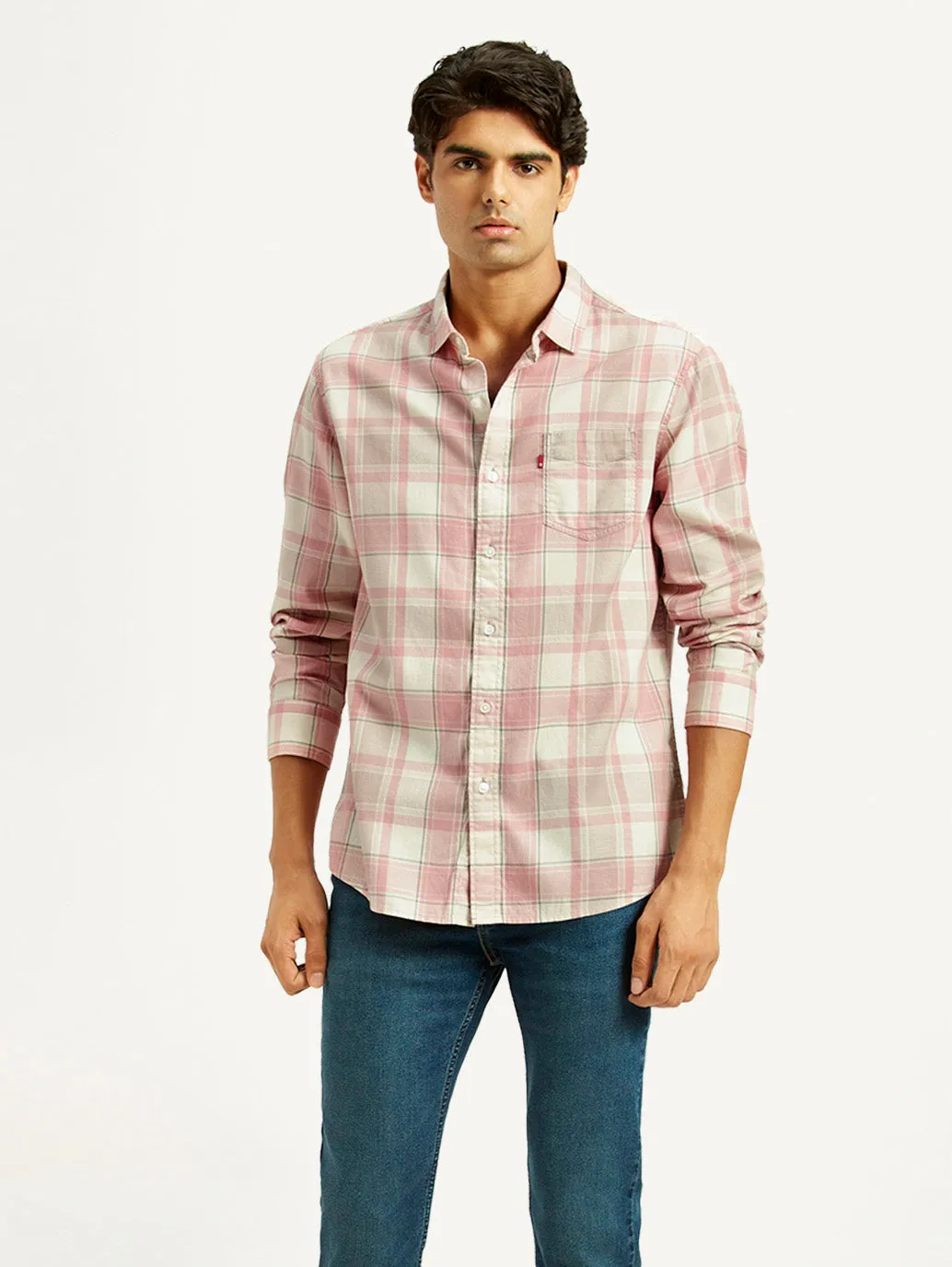 Men's Checkered Light Pink Slim Fit Shirt Premium Quality Unisex Option
