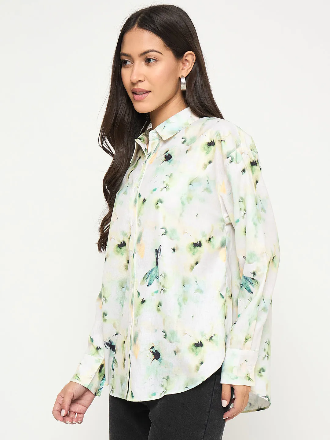 Breathable mesh Seasonal Wear Madame All Over Botanical Print Lemon Yellow Shirt