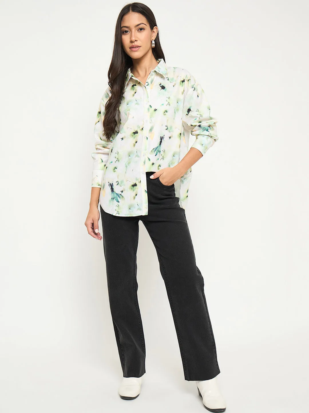 Trendsetter Choice Multipurpose Utility Madame All Over Botanical Print Lemon Yellow Shirt