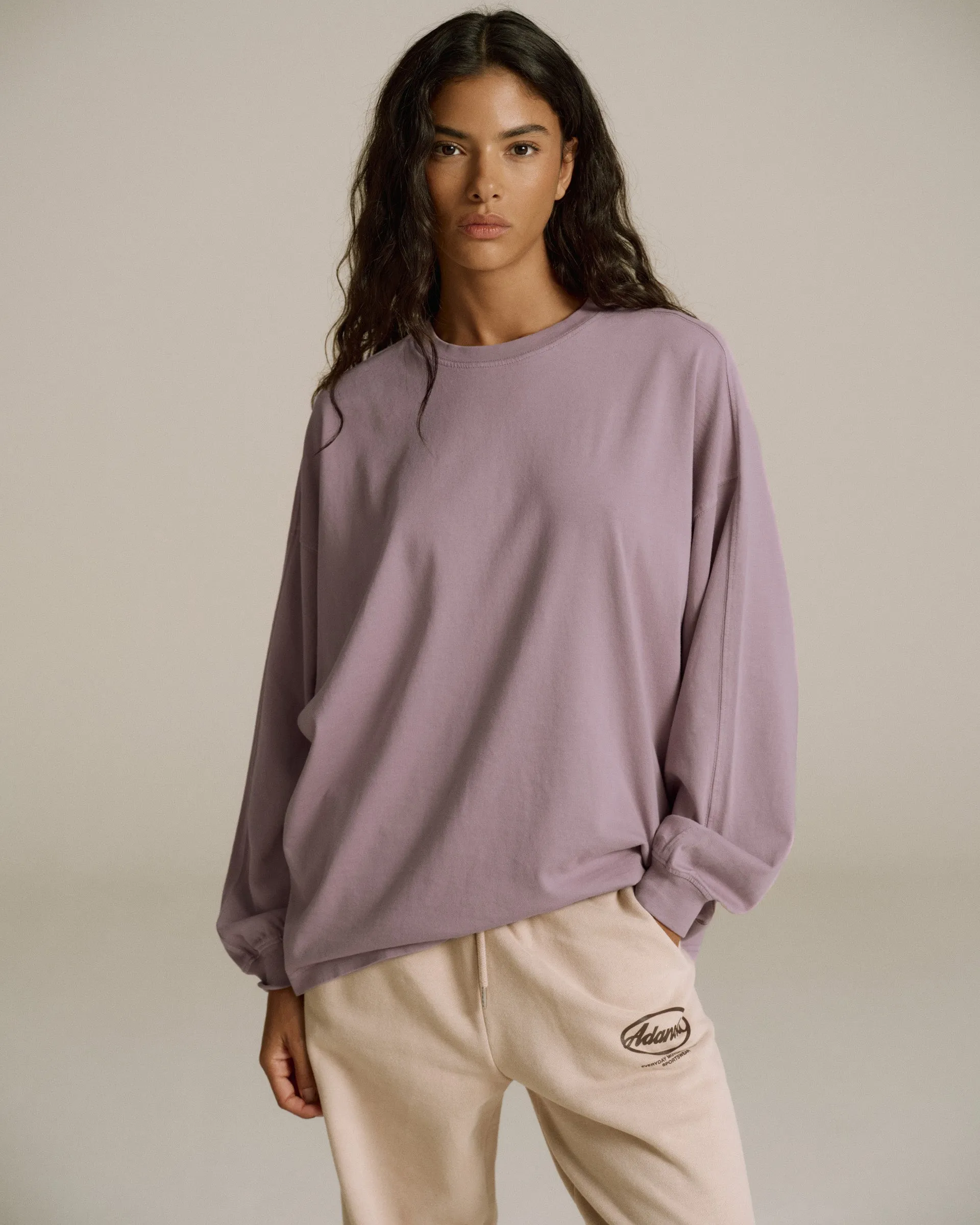 Washed Long Sleeve Oversized T-shirt - Dusk Purple Preppy