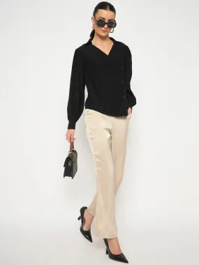 Casual Sophistication Soft Feel Madame Black Asymmetrical Hemline Rayon Blend Shirt