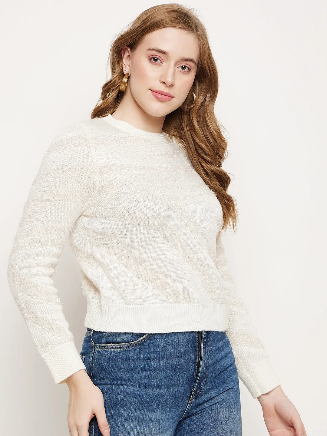 Madame White Crew Neck Sweater Soft Knitwear