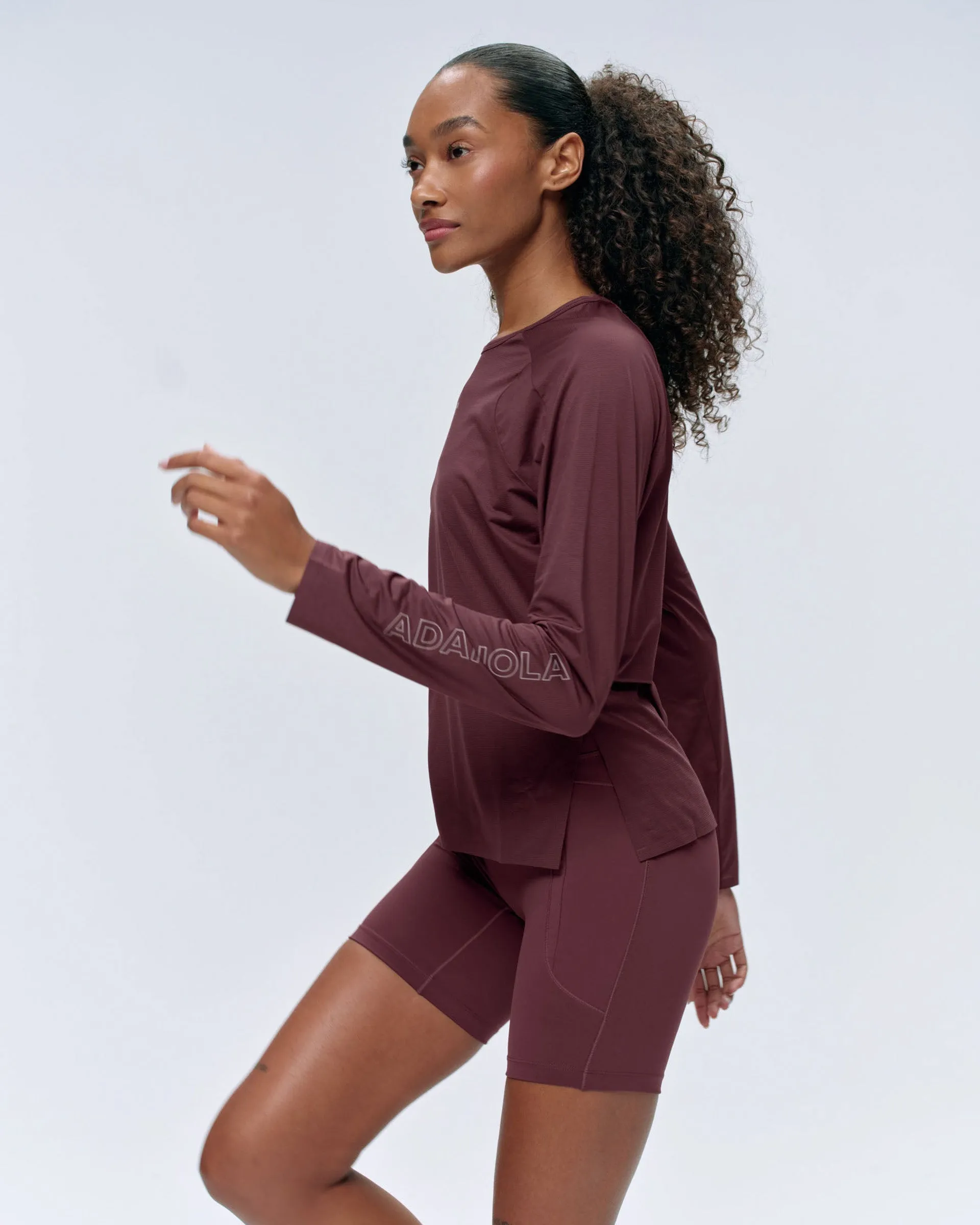 Recycled Polyester Thread Basic Wardrobe Piece Lightweight Running Long Sleeve T-Shirt - Burgundy