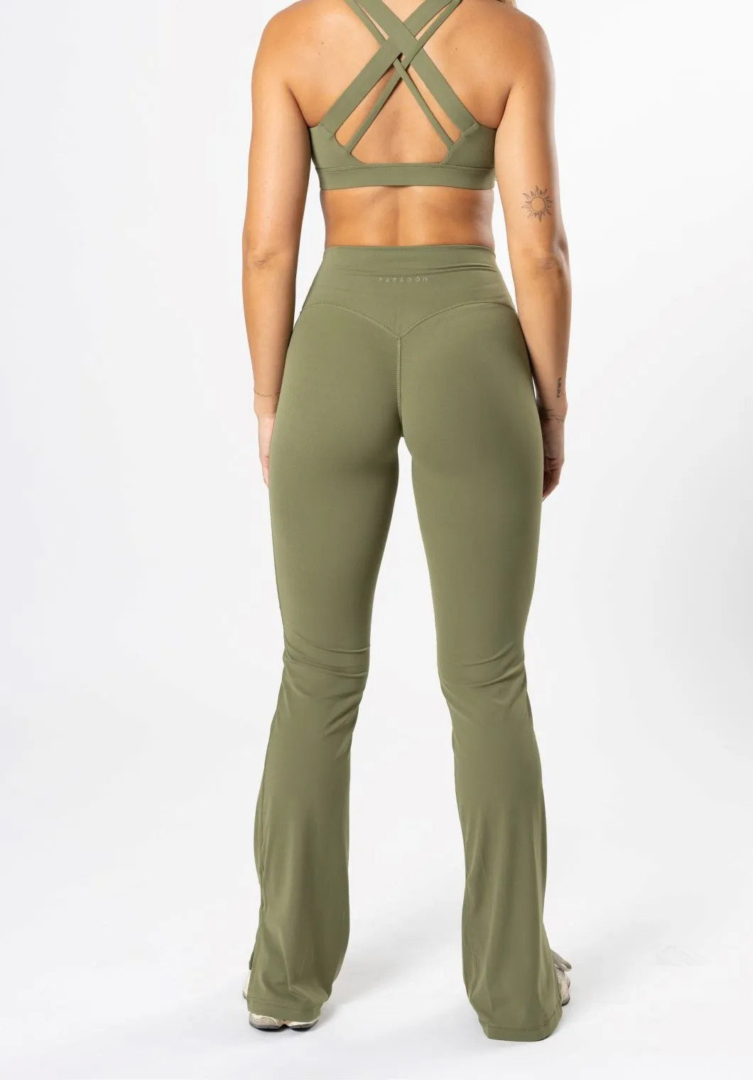 Holiday Outfit Budget Friendly RecStretch Original Sculptseam? Plus Flare Legging 34" Olive