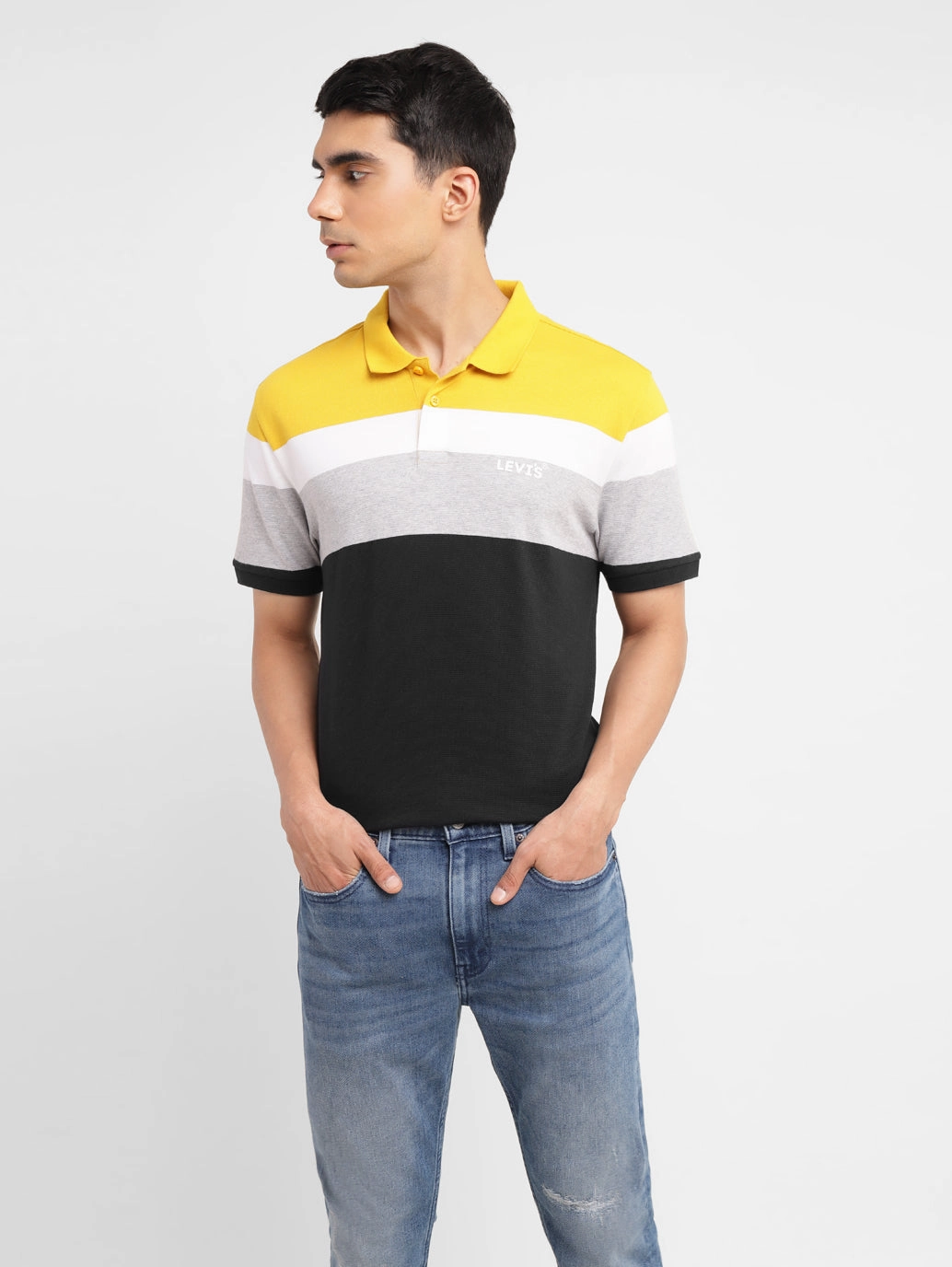 Unstructured Silhouette Men's Colorblock Slim Fit Polo T-shirt