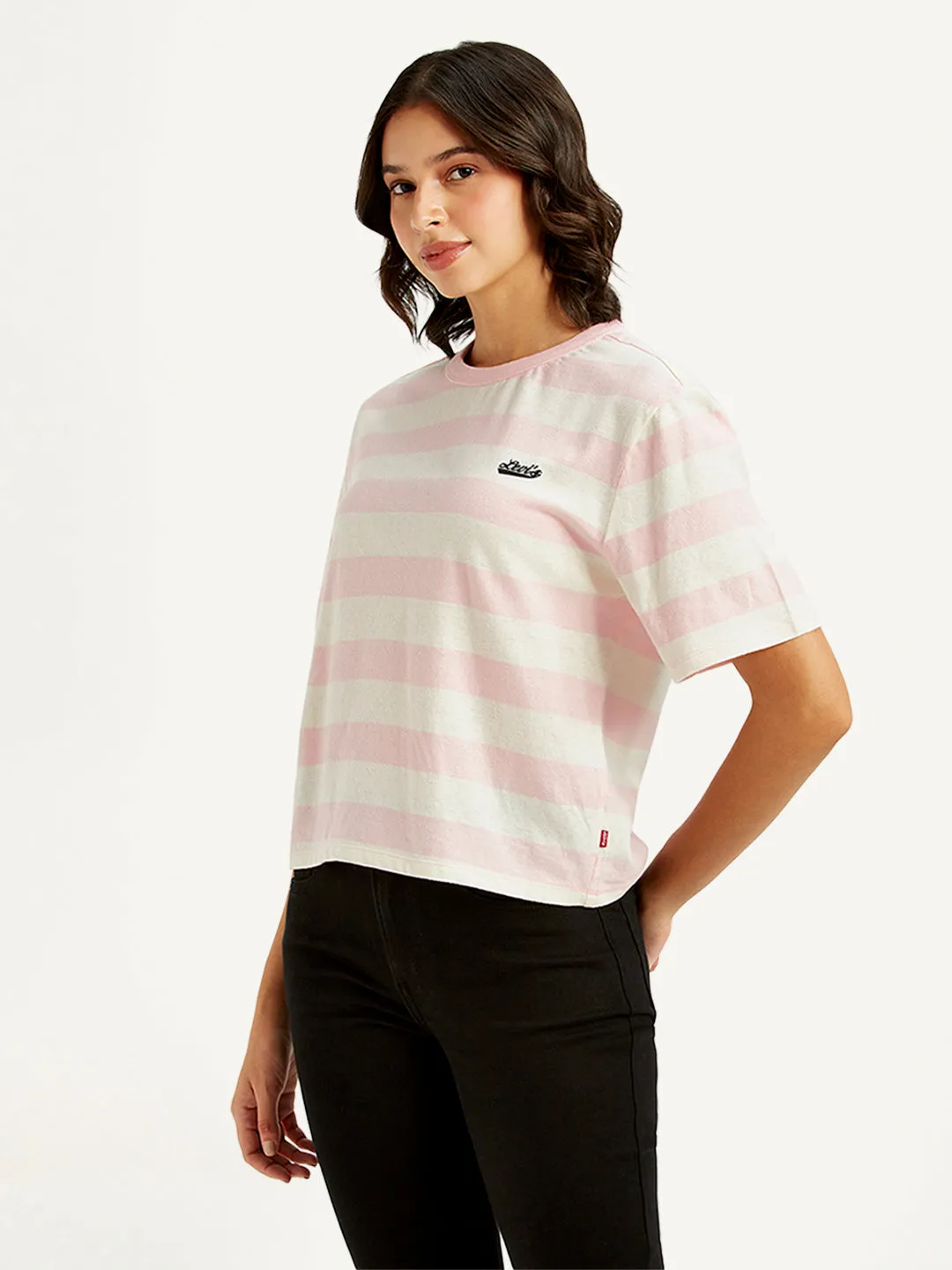Multi Panel Structure Women's Striped Relaxed Fit T-Shirt