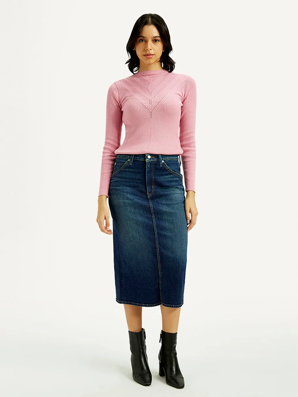 Women's High Rise Regular Fit Denim Skirt Cozy Vibe Figure Flattering